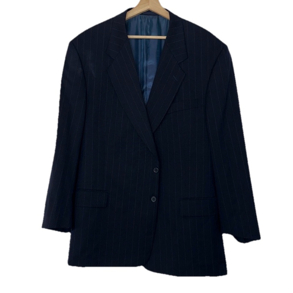 Louis Roth Navy Blue Pinstripe Suit Blazer 46 Regular Pants 41 R